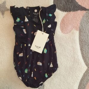 Kyte BABY Black Romper with Festive Print